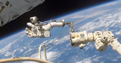 Jerry Ross Secured by foot restraint on Spacewalk
